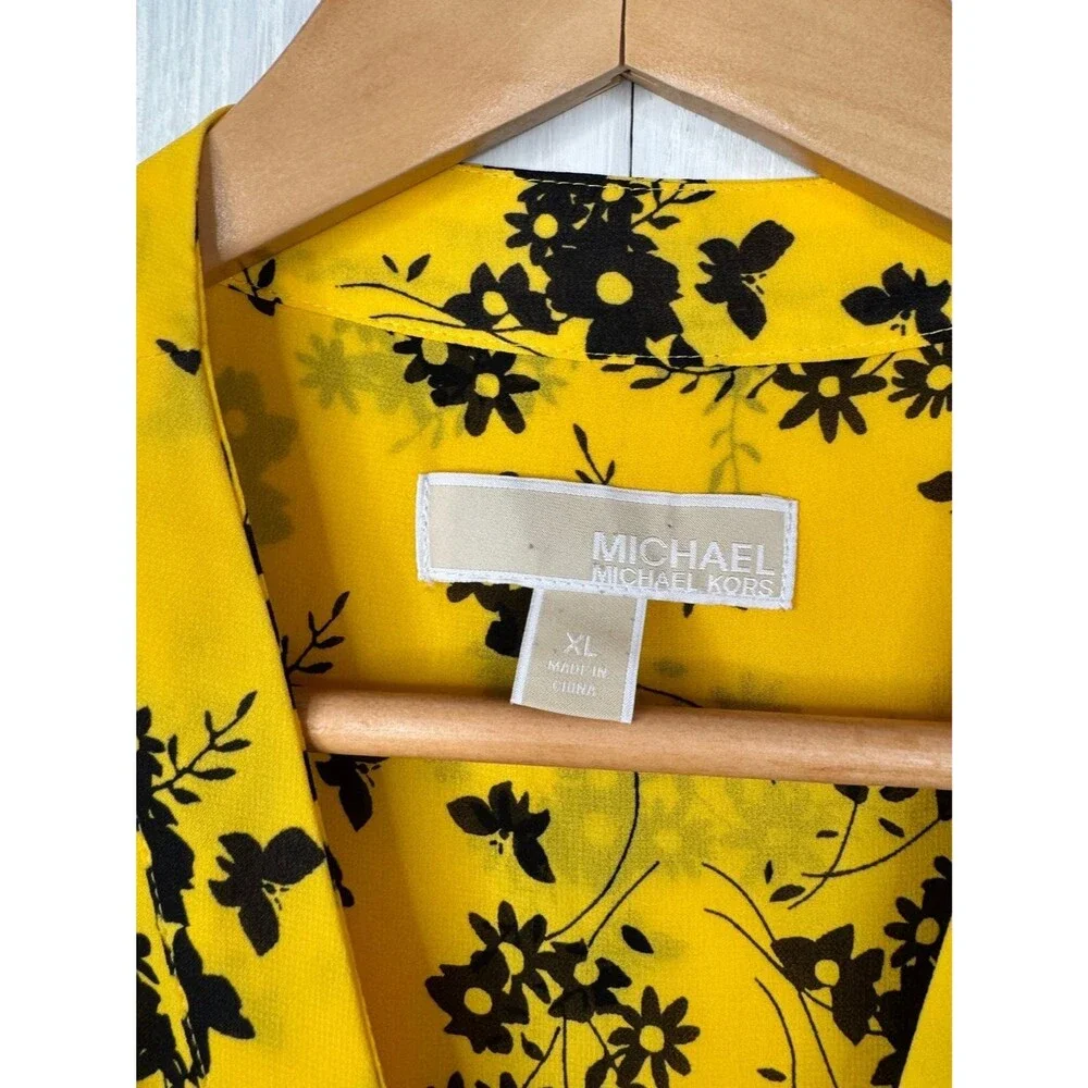 MICHAEL Michael Kors Yellow Floral Button-Front Dress Size XL